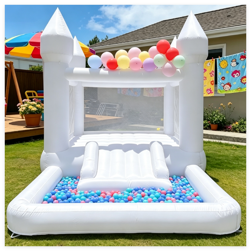White Bouncy Castle With Slide And Ball Pit - Image 2