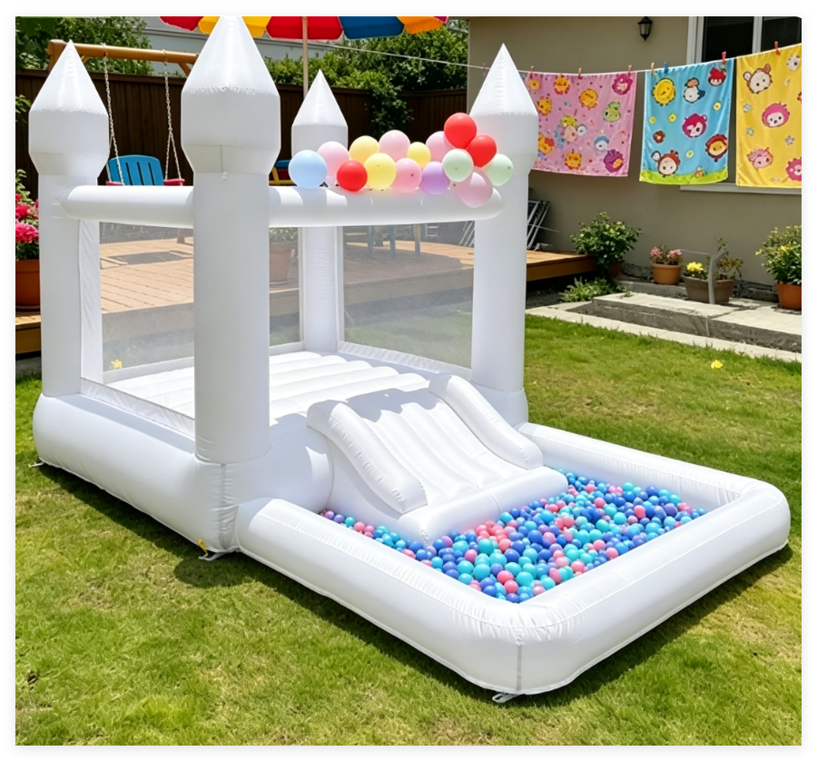 White Bouncy Castle With Slide And Ball Pit - Image 3