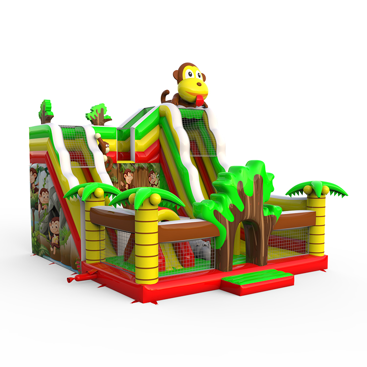 Jungle Monkey Inflatable Slide Playground With Freefall Jump - Image 2