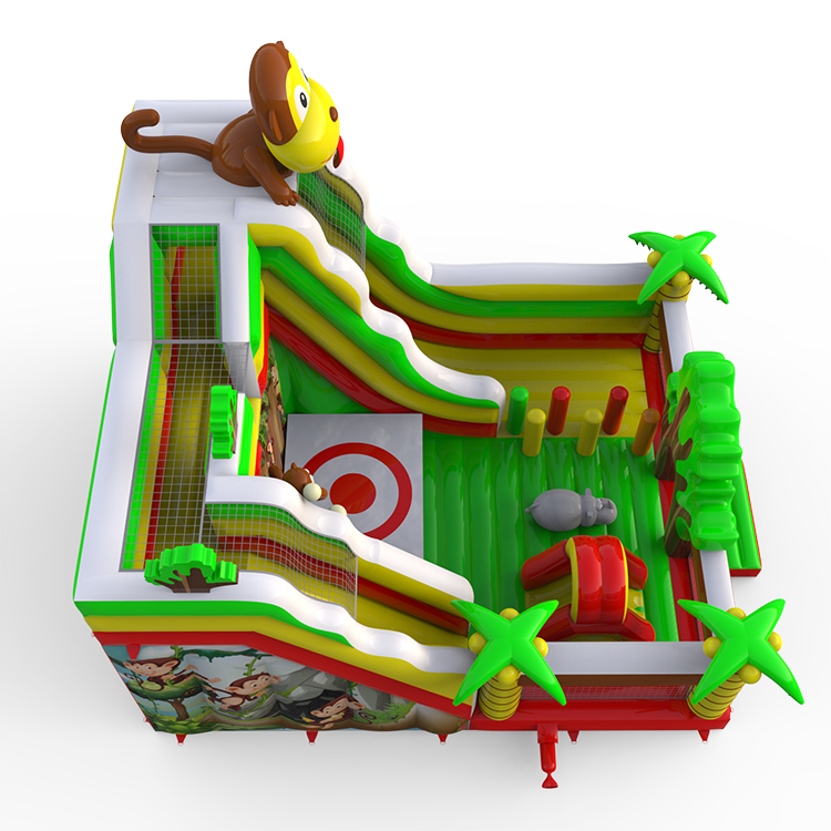 Jungle Monkey Inflatable Slide Playground With Freefall Jump - Image 3
