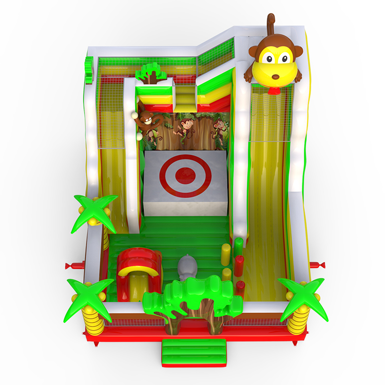 Jungle Monkey Inflatable Slide Playground With Freefall Jump - Image 4