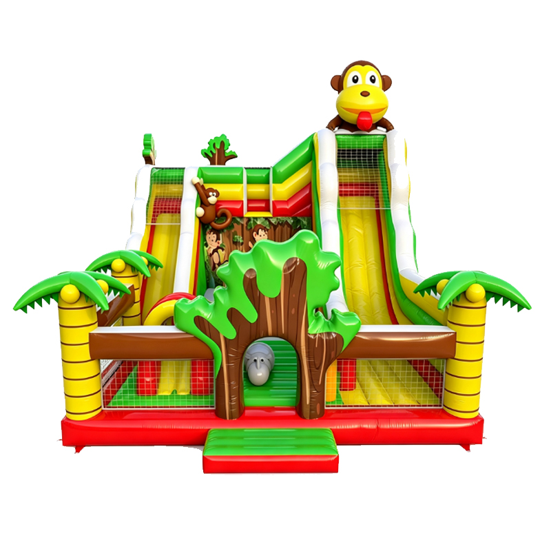 Jungle Monkey Inflatable Slide Playground With Freefall Jump